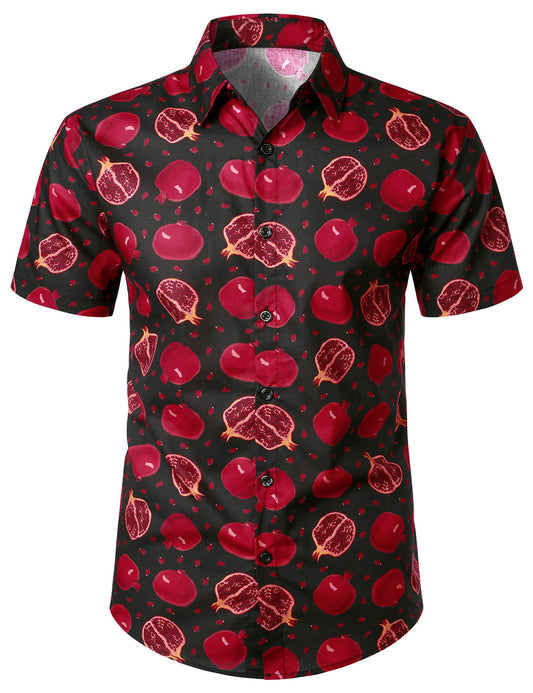 Fruit Printed Holiday Beach Short Sleeve Hawaiian Shirt