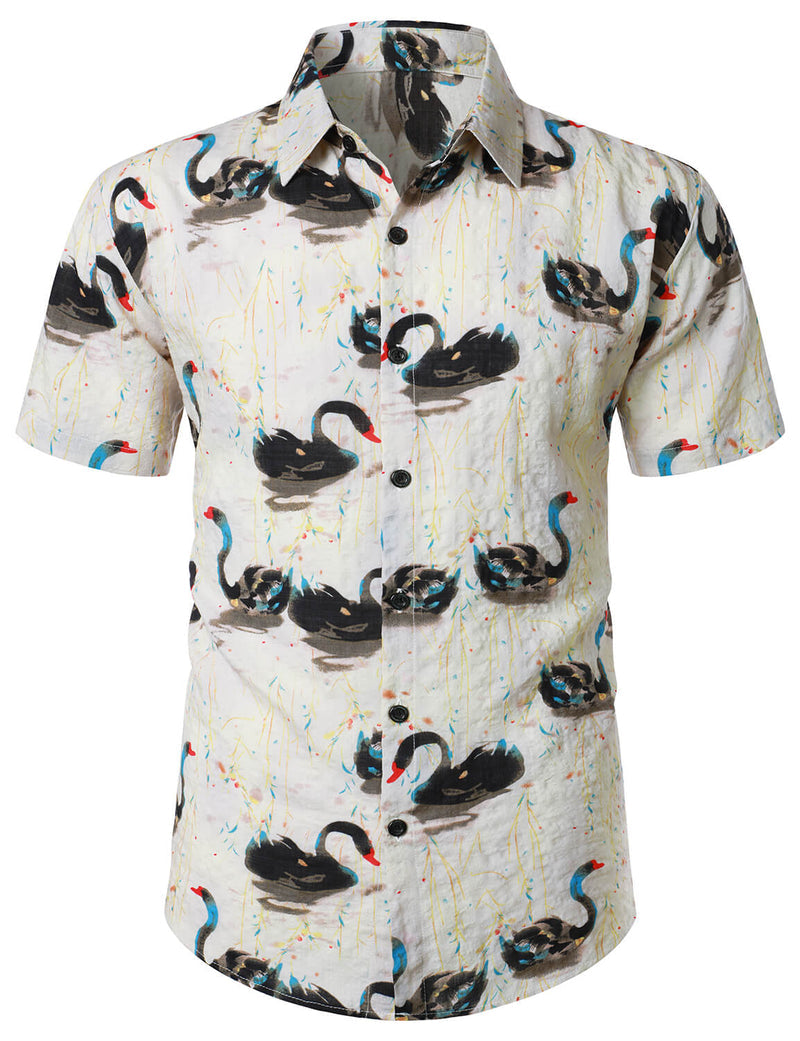 Swan Printed Summer Short Sleeve Shirt