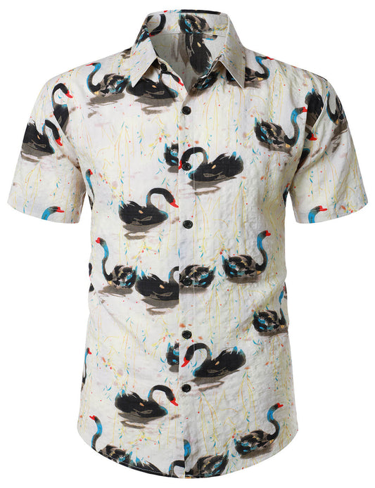 Swan Printed Summer Short Sleeve Shirt