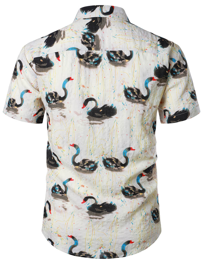 Swan Printed Summer Short Sleeve Shirt