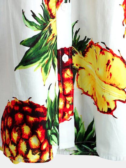 Tropical Pineapple Printed Holiday Cotton Casual Shirt