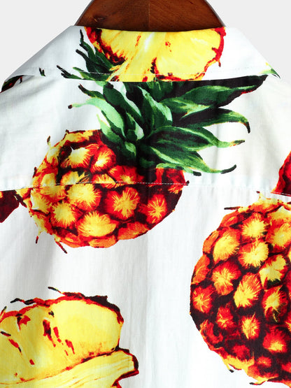 Casual Pineapple Printed Holiday Cotton Pocket Shirt