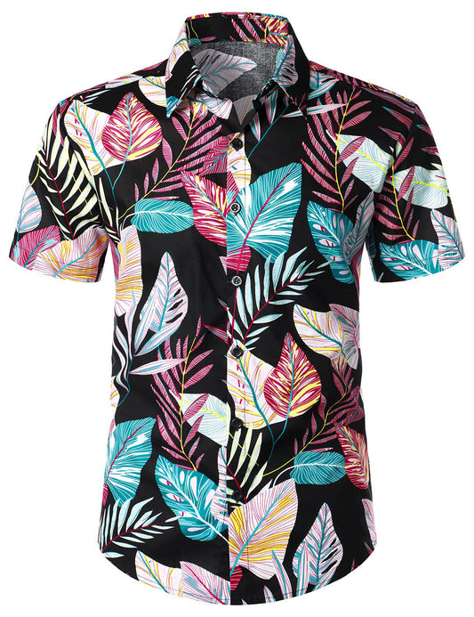 Tropical Plant Casual Button Short Sleeve Shirt