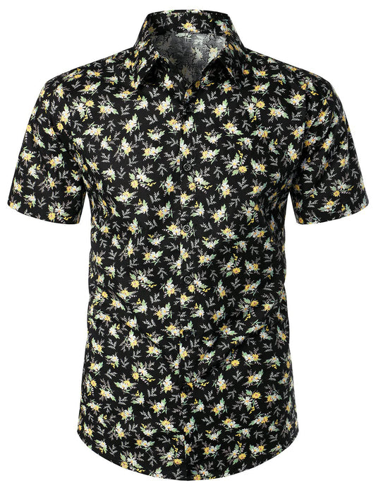 Cotton Floral Print Short Sleeve Hawaiian Shirt