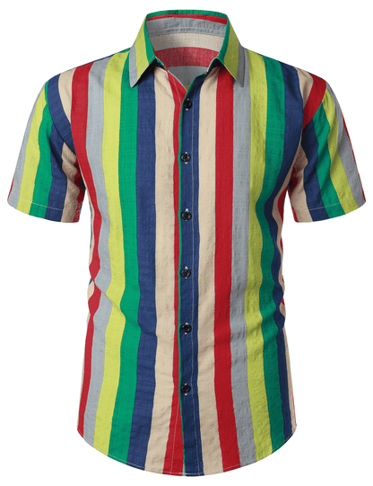 Striped Casual Cotton Beach Short Sleeve Shirt