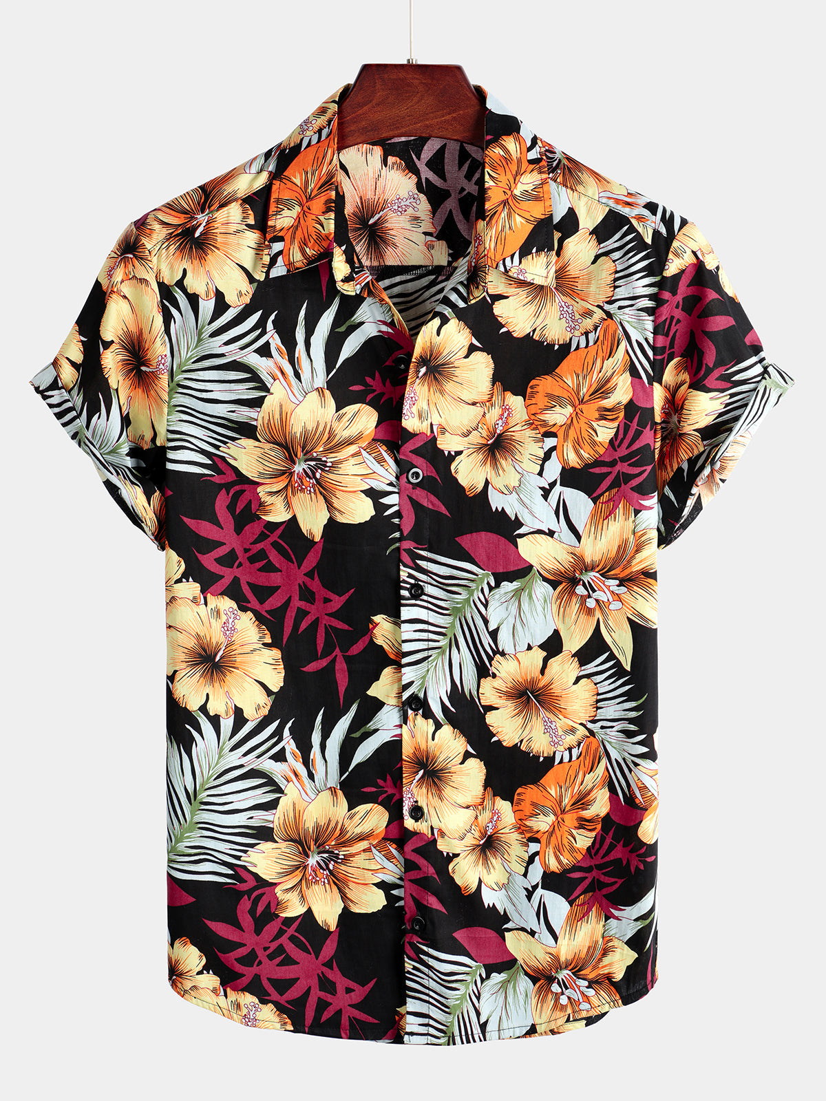 Floral Pattern Hawaiian Cotton Short Sleeve Shirt