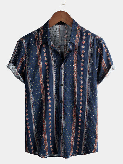 Retro Style Button Up Short Sleeve Shirt