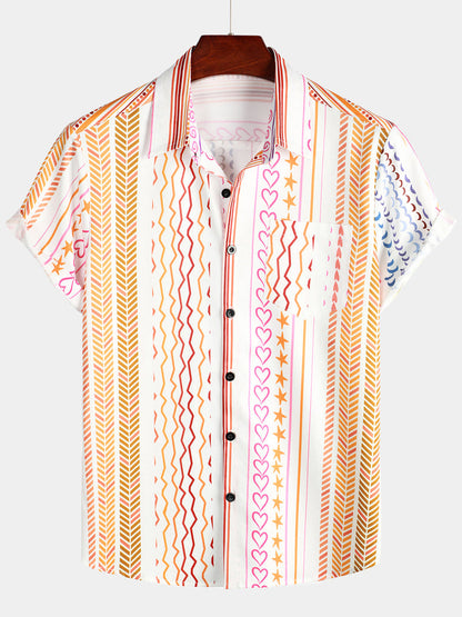 Casual Striped Print Retro Pocket Shirt