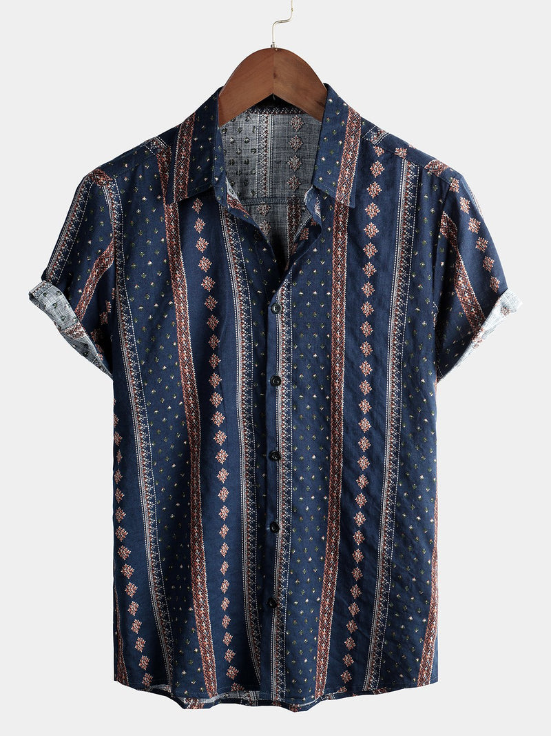 Retro Printed Casual Short Sleeve Shirt