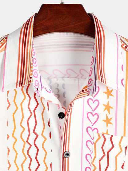 Casual Striped Print Retro Pocket Shirt