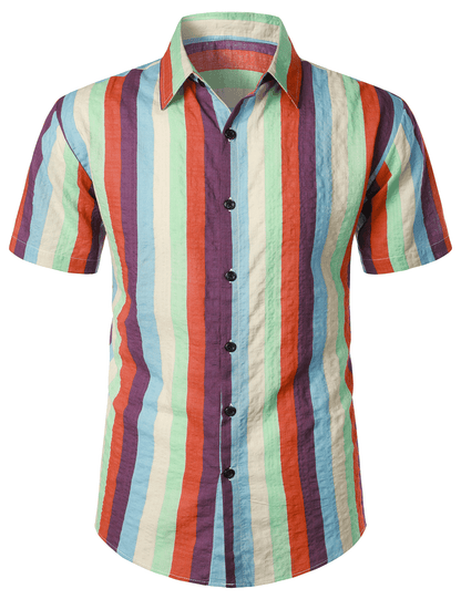 Vintage Striped Summer Casual Short Sleeve Shirt