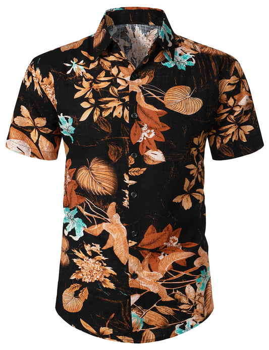 Vintage Flower Printed Hawaiian Short Sleeve Shirt