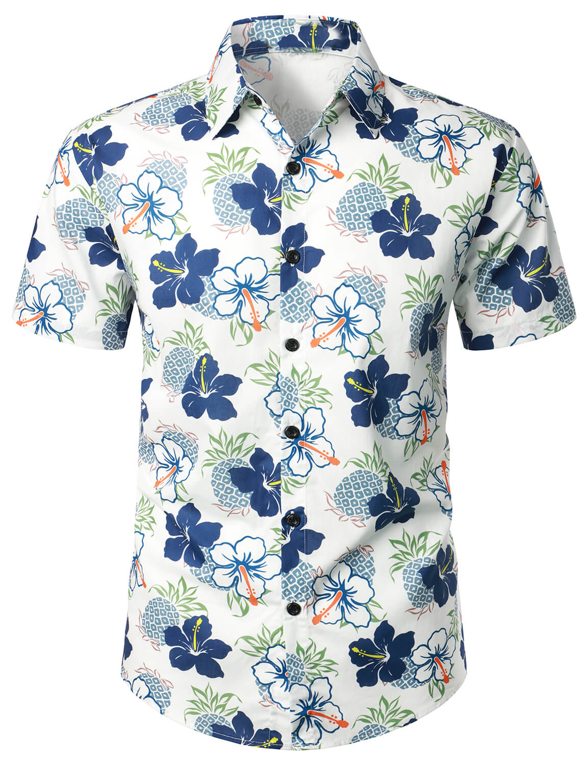 Pineapple And Tropical Flower Print Short Sleeve Shirt