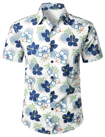 Pineapple And Tropical Flower Print Short Sleeve Shirt