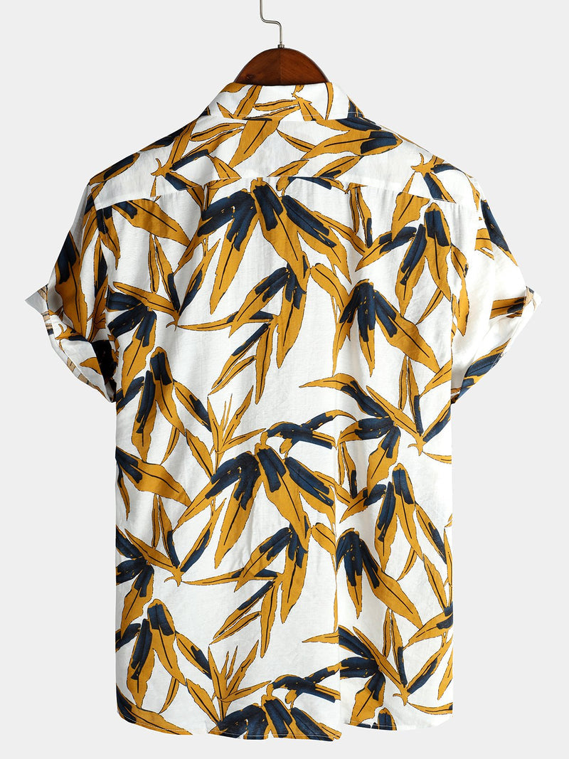 Leaf Printed Pocket Pattern Holiday Cotton Shirt