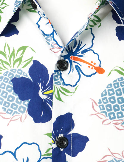 Pineapple And Tropical Flower Print Short Sleeve Shirt