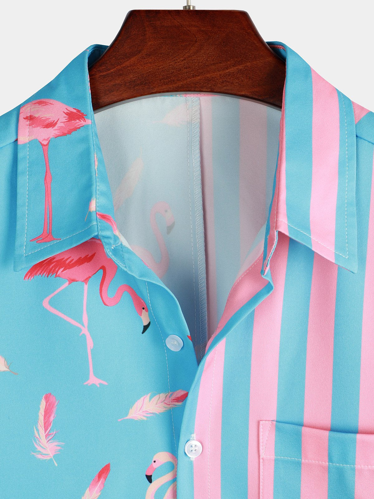 Striped And Flamingo Printed Short Sleeve Shirt