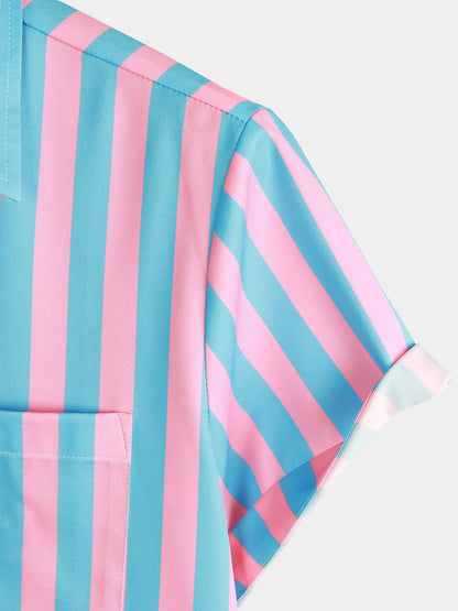 Striped And Flamingo Printed Short Sleeve Shirt