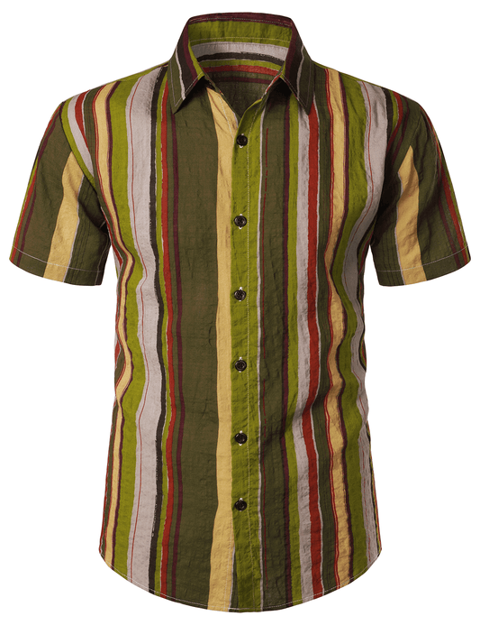 Vertically Striped Button Up Short Sleeve Shirt