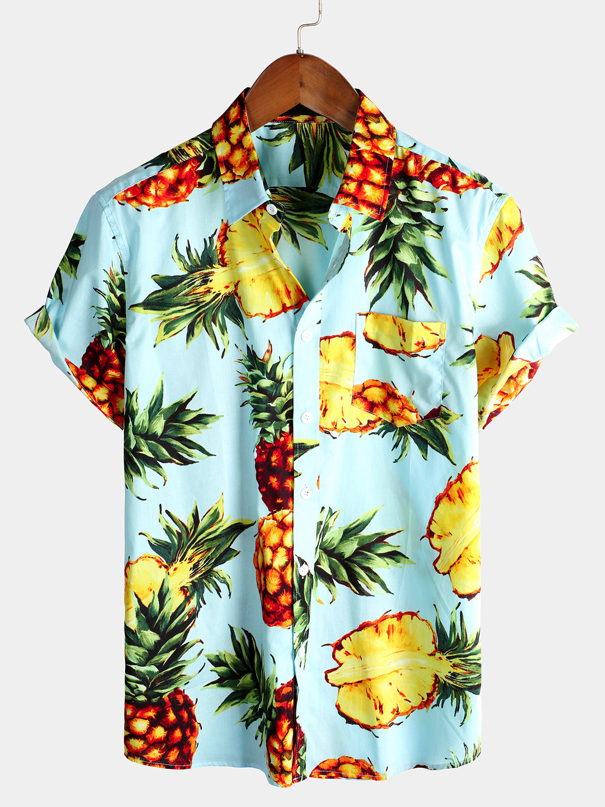 Casual Pineapple Printed Holiday Cotton Pocket Shirt