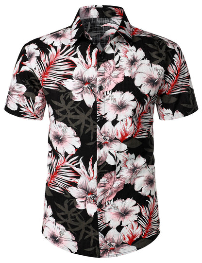 Flower Pattern Button Up Hawaiian Short Sleeve Shirt