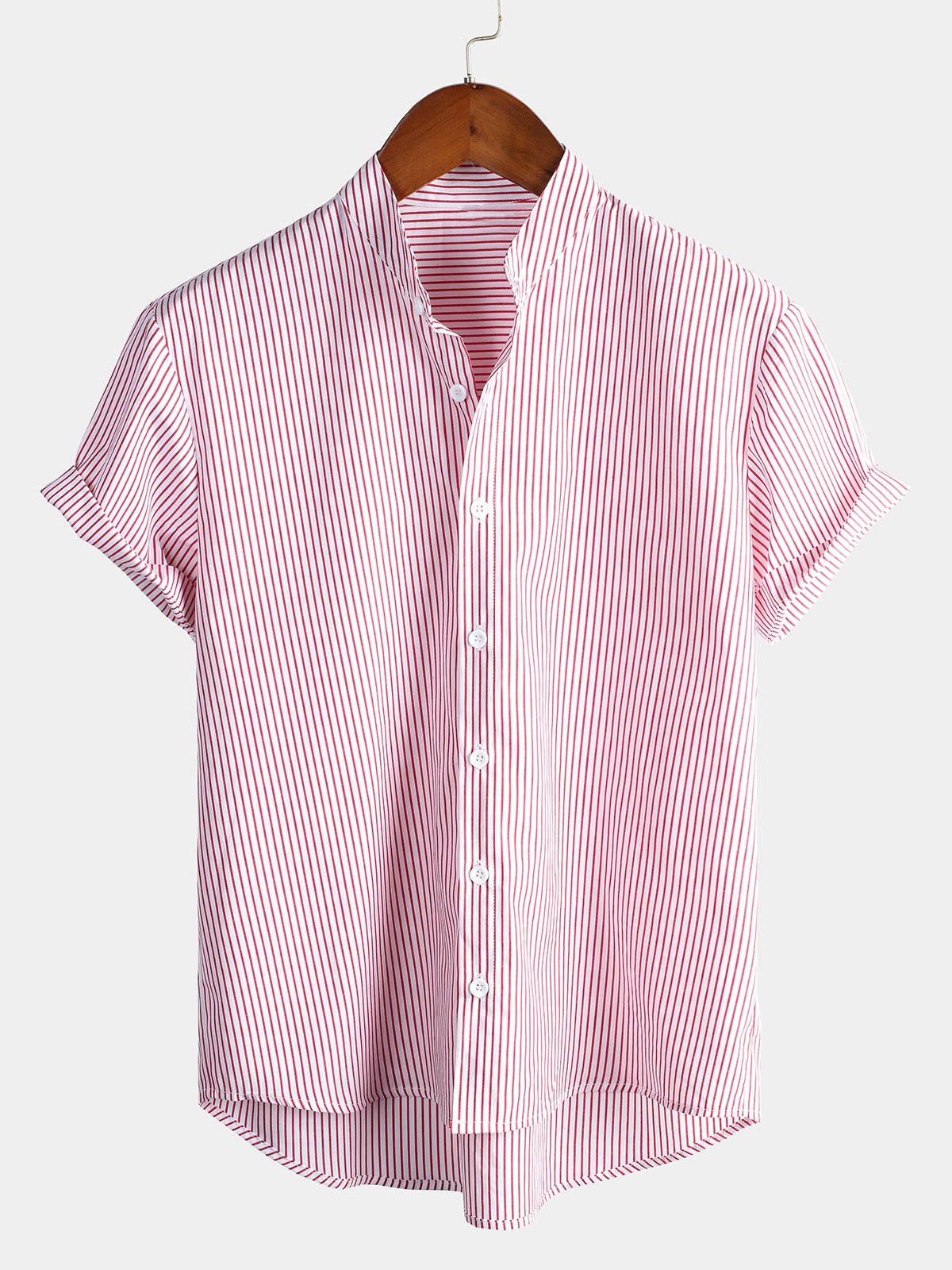 Stand Collar Short Sleeve Striped Shirt