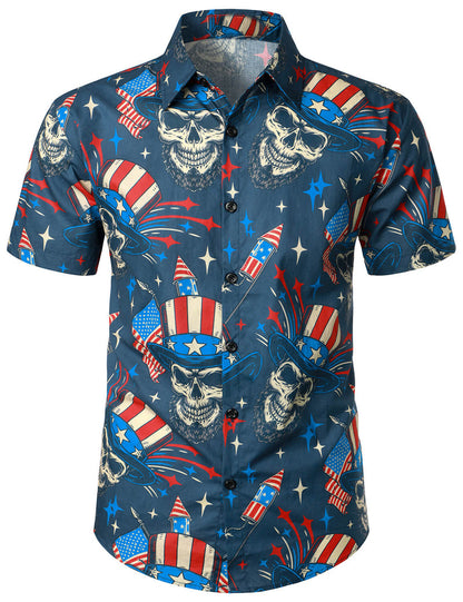 Patriotic Print Short Sleeves Shirt