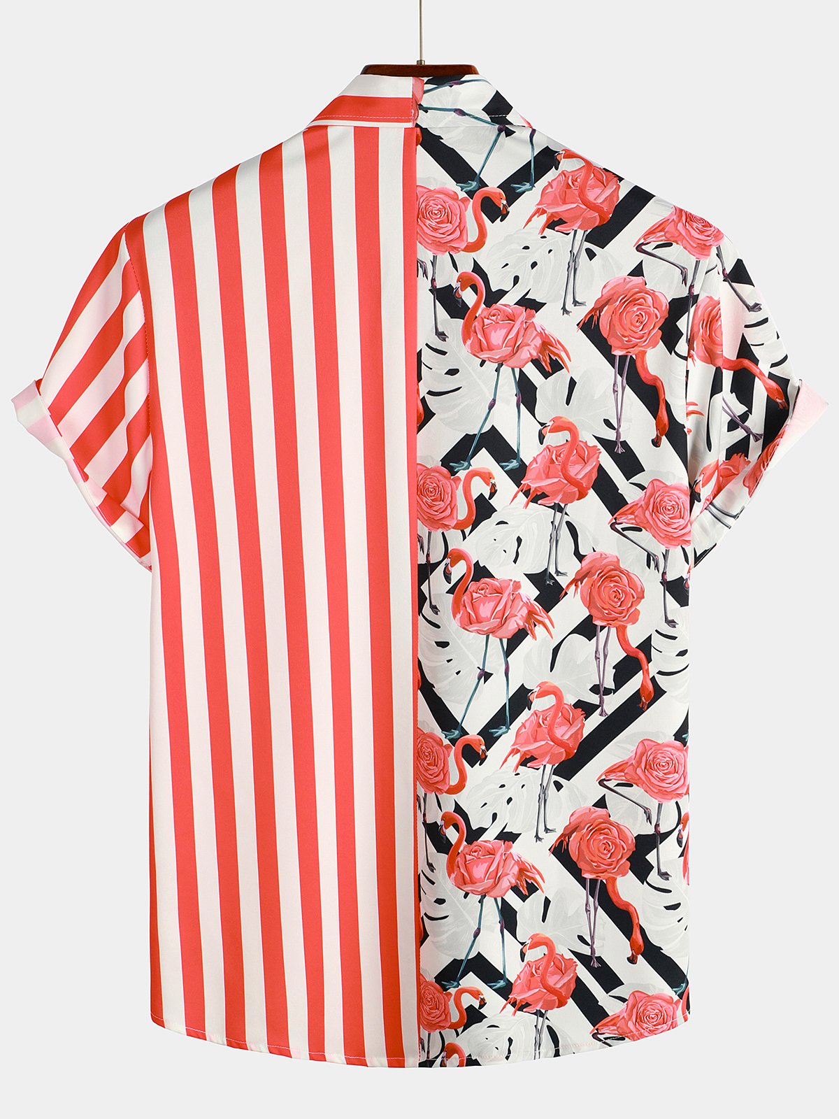 Striped And Flamingo Printed Short Sleeve Shirt