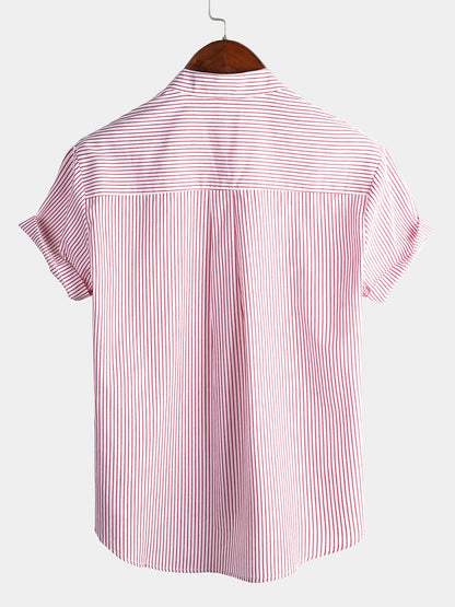 Stand Collar Short Sleeve Striped Shirt