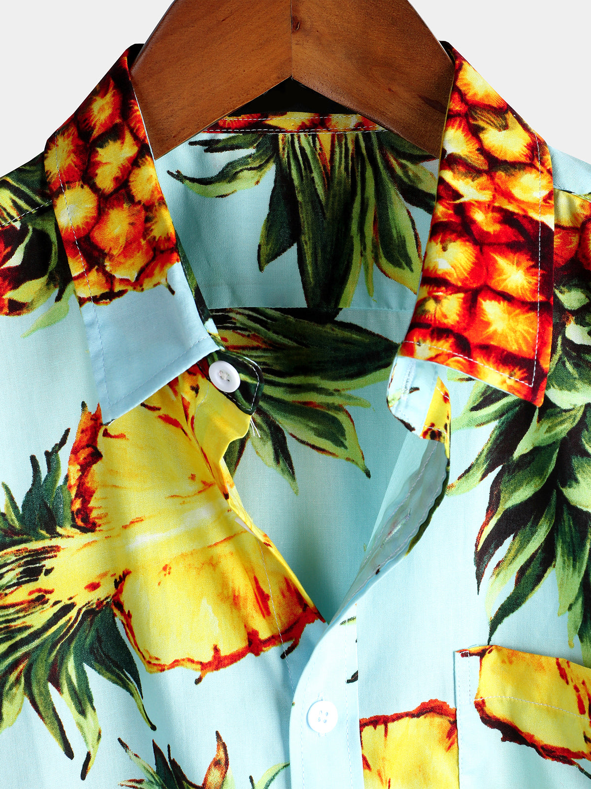 Casual Pineapple Printed Holiday Cotton Pocket Shirt