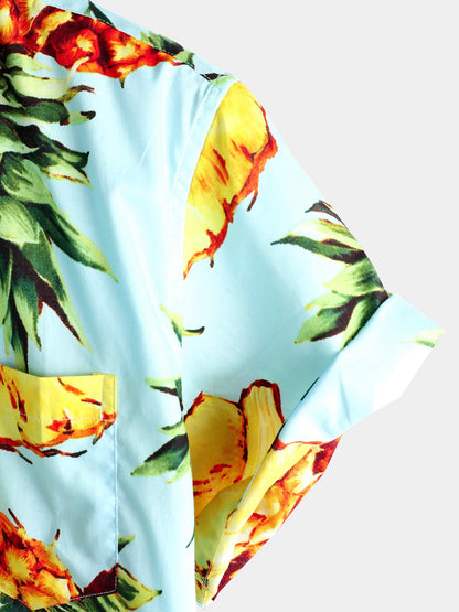 Casual Pineapple Printed Holiday Cotton Pocket Shirt