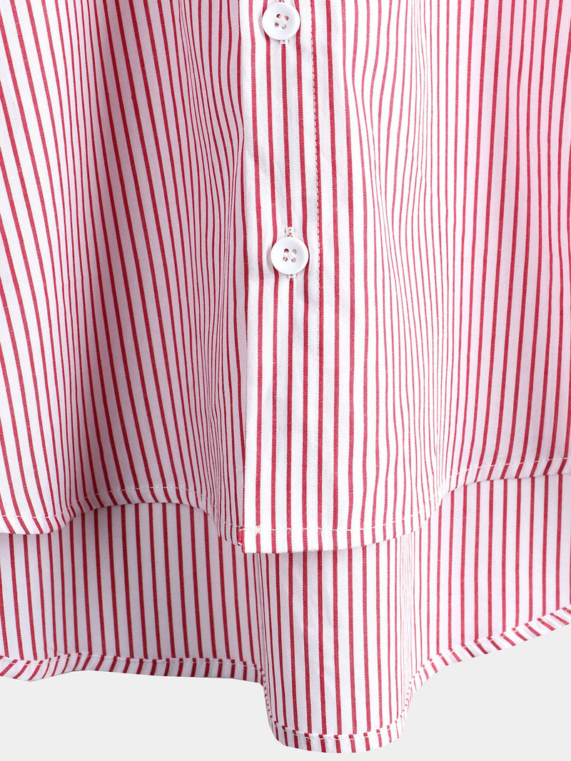 Stand Collar Short Sleeve Striped Shirt