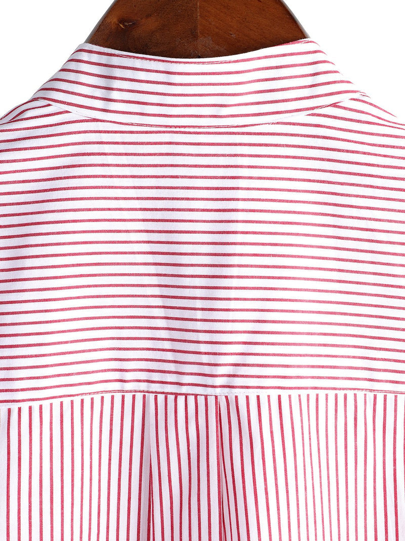 Stand Collar Short Sleeve Striped Shirt