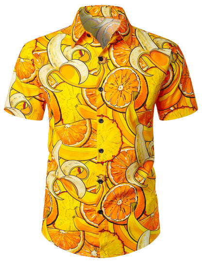 Fruit Printed Button Up Short Sleeve Hawaiian Shirt