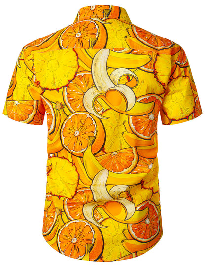 Fruit Printed Button Up Short Sleeve Hawaiian Shirt