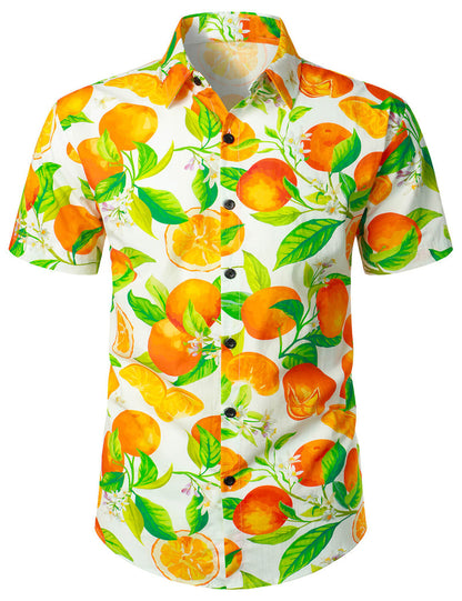 Printed Oranges Pattern Short Sleeve Hawaiian Shirt