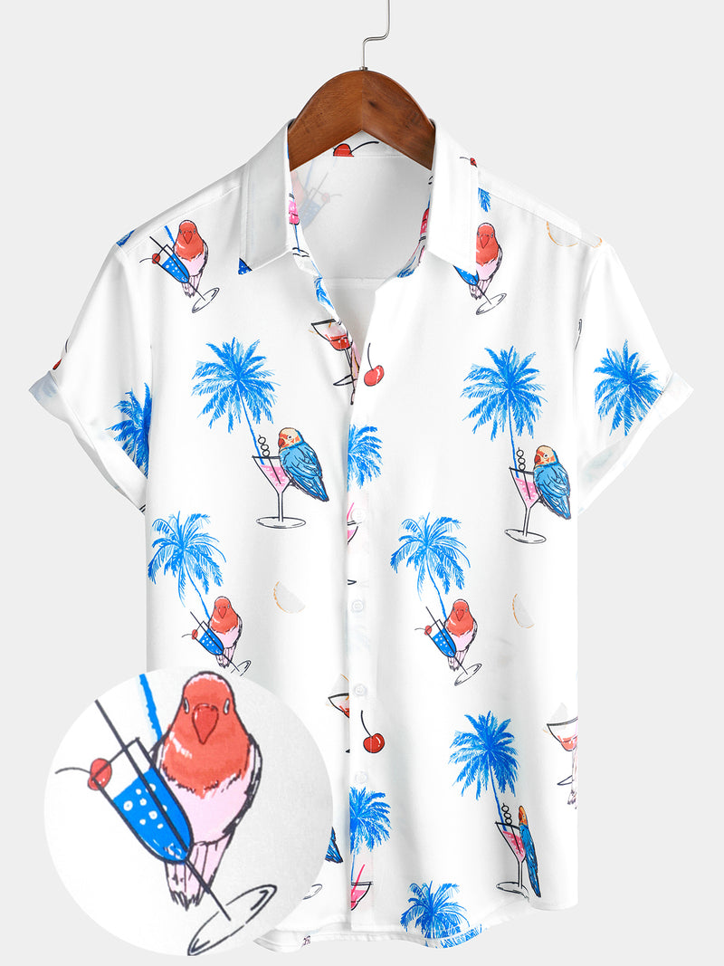 Tropical Print Button Up Casual Short Sleeve Shirt