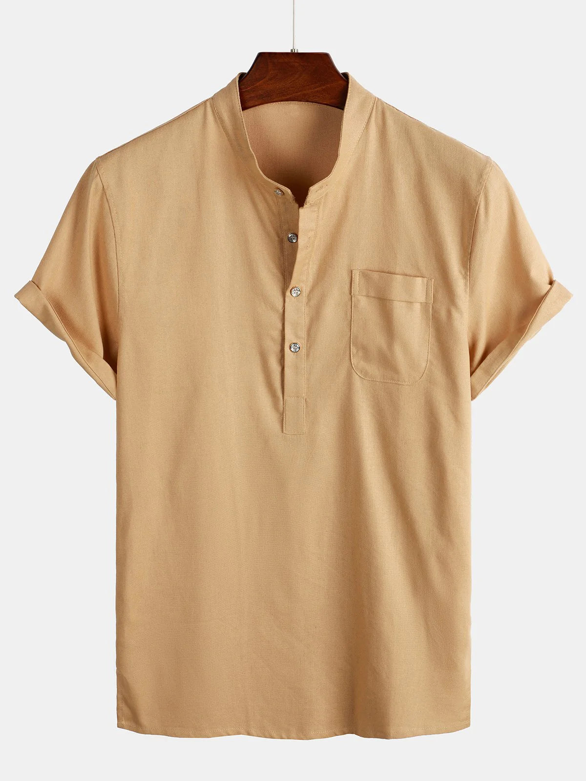 Solid Color Stand Collar Shirt