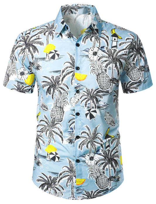 Printed Tropical Beach Island Short Sleeve Shirt