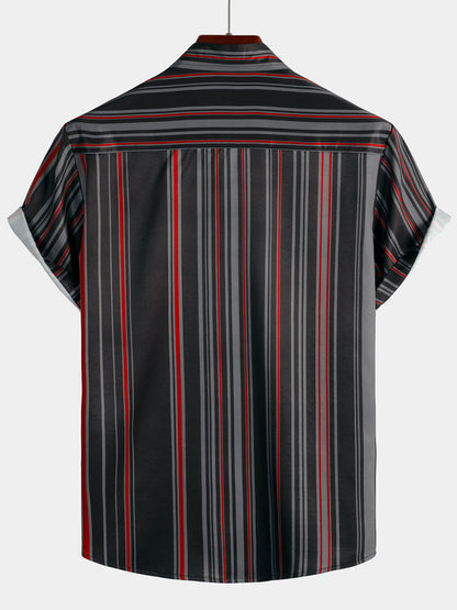 Vertically Striped Pocket Vintage Short Sleeve Shirt