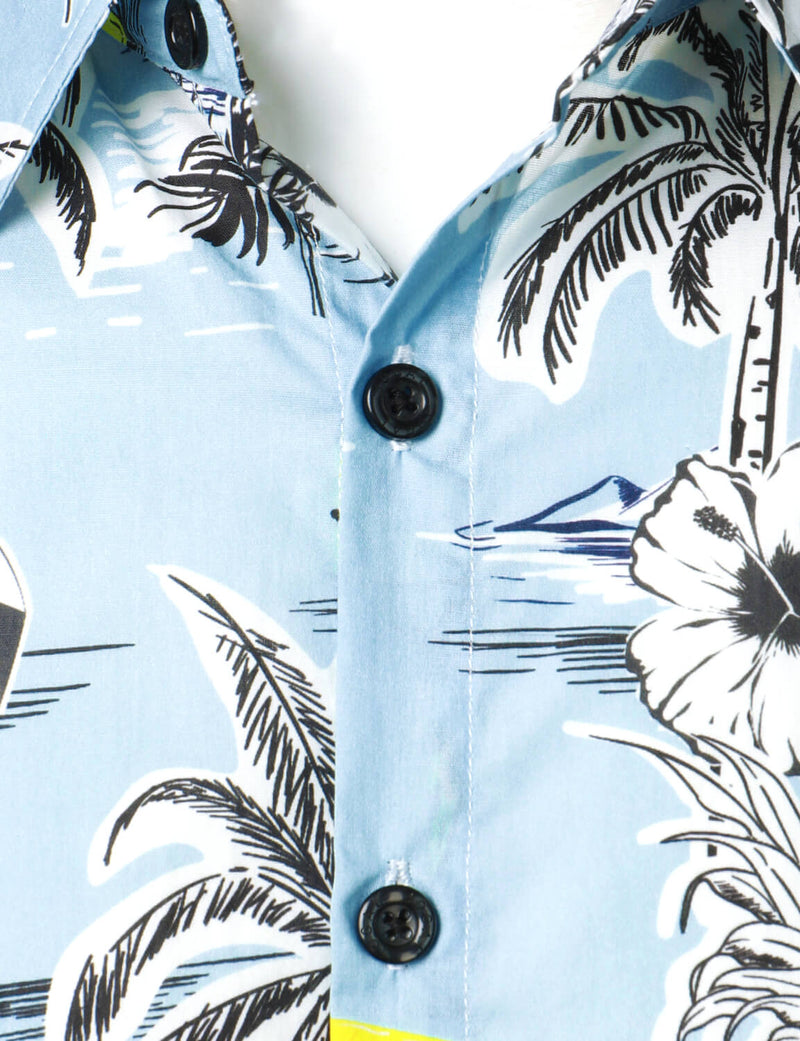 Printed Tropical Beach Island Short Sleeve Shirt