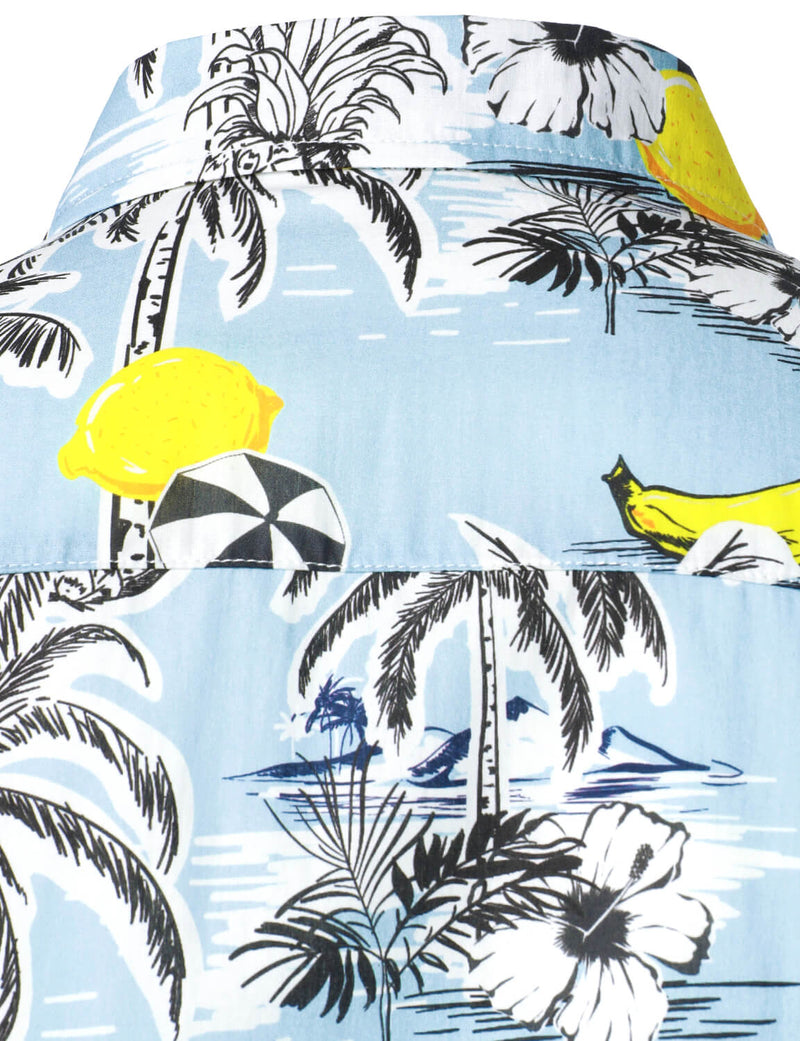 Printed Tropical Beach Island Short Sleeve Shirt