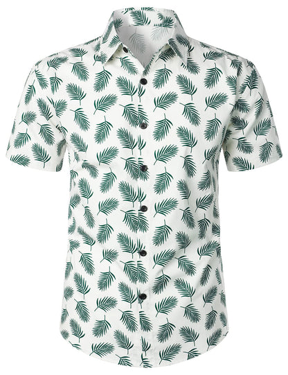 Leaf Print Casual Hawaiian Short Sleeve Shirt