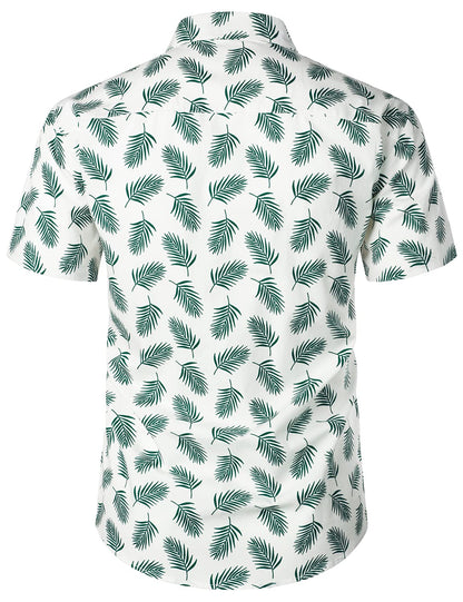 Leaf Print Casual Hawaiian Short Sleeve Shirt