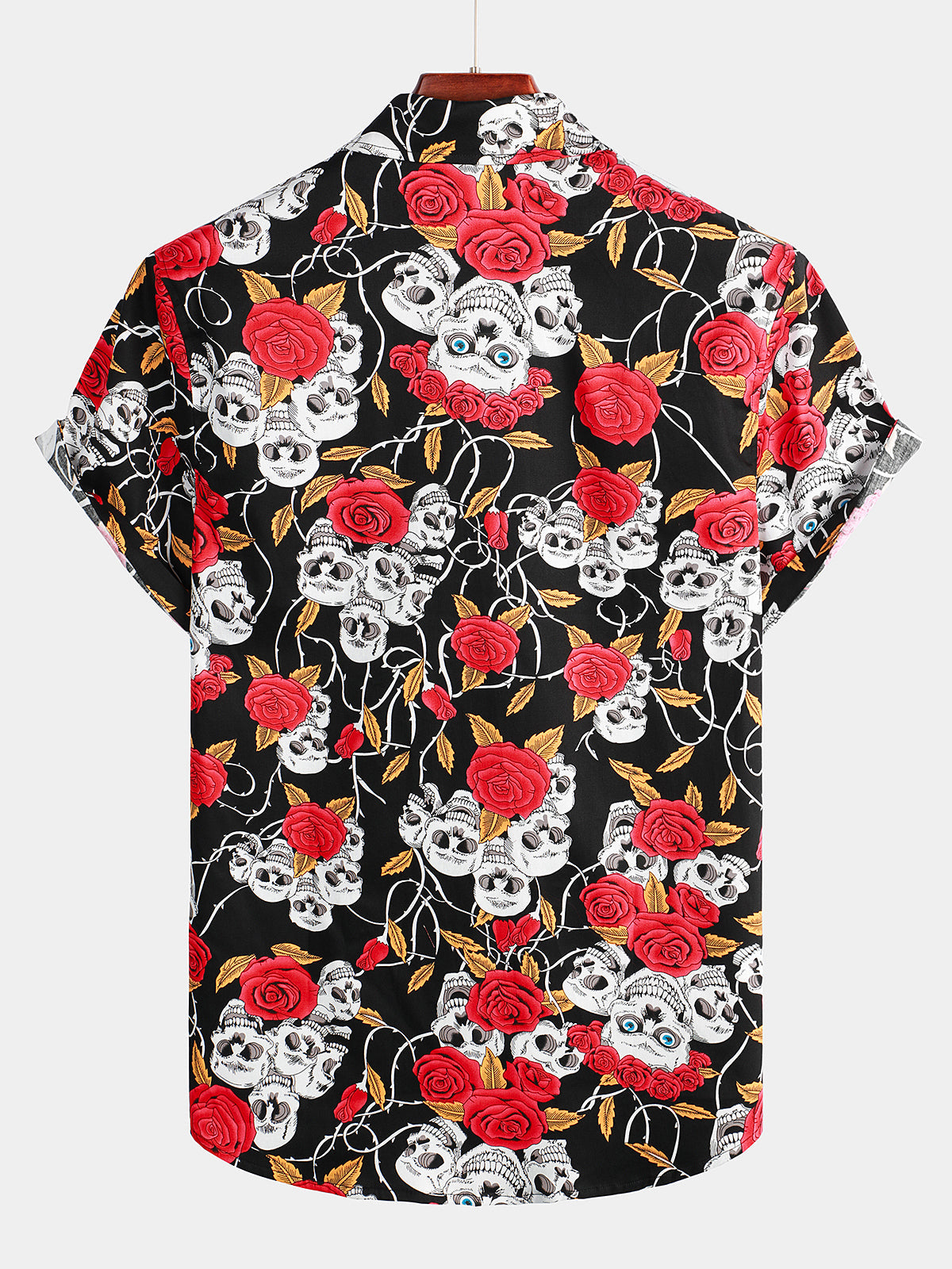 Elegant Rose Print Short Sleeve Shirt