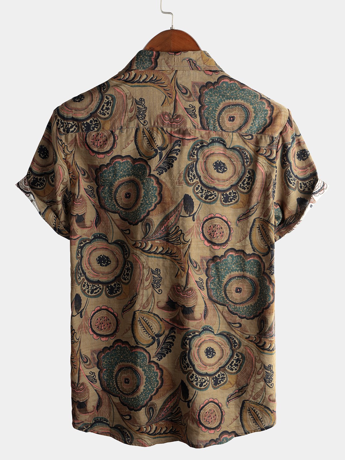 Retro Casual Short Sleeve Cotton Brown Shirt