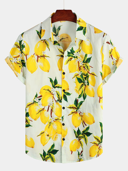 Tropical Yellow Lemon Print Shirt