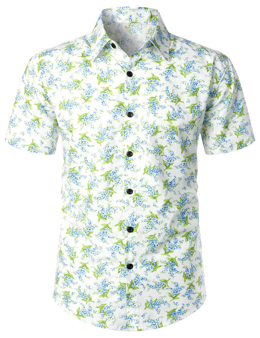 Flower Print Casual Cotton Short Sleeve Shirt