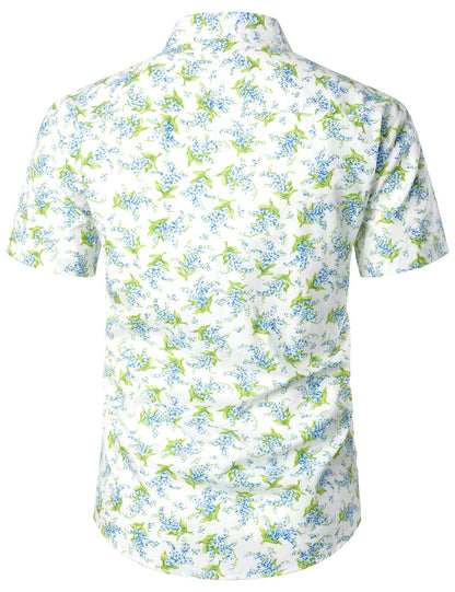 Flower Print Casual Cotton Short Sleeve Shirt