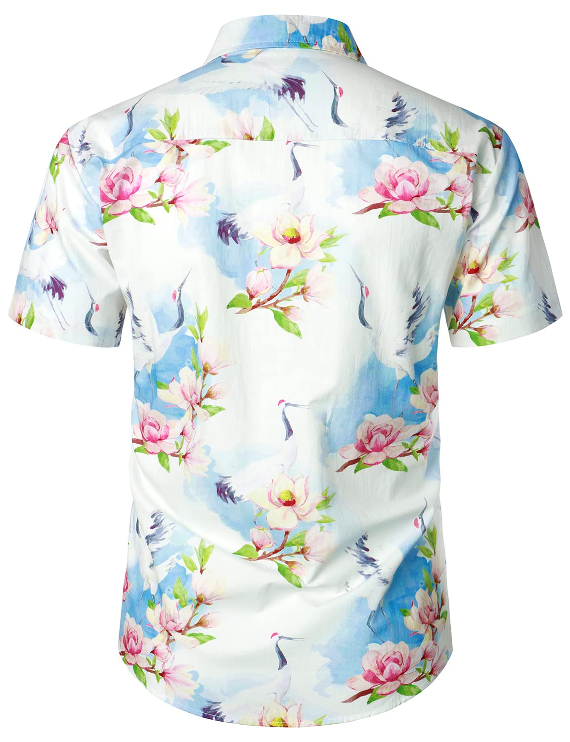 Casual Floral Crane Print Short Sleeve Shirt